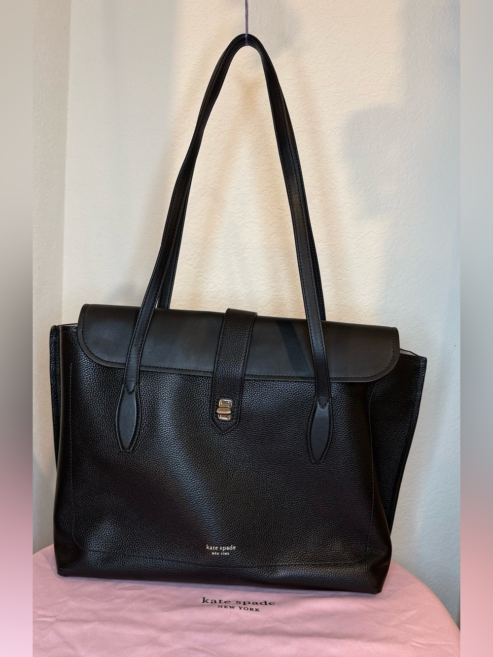Kate Spade New York Black Leather Tote Bag Large Work Business Shoulder Bag